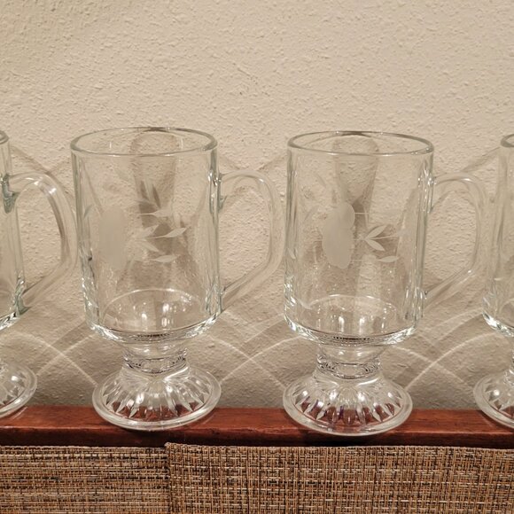 FOUR (4) Princess House Heritage Etched Crystal Footed Irish Coffee Mugs Cups - Picture 4 of 10